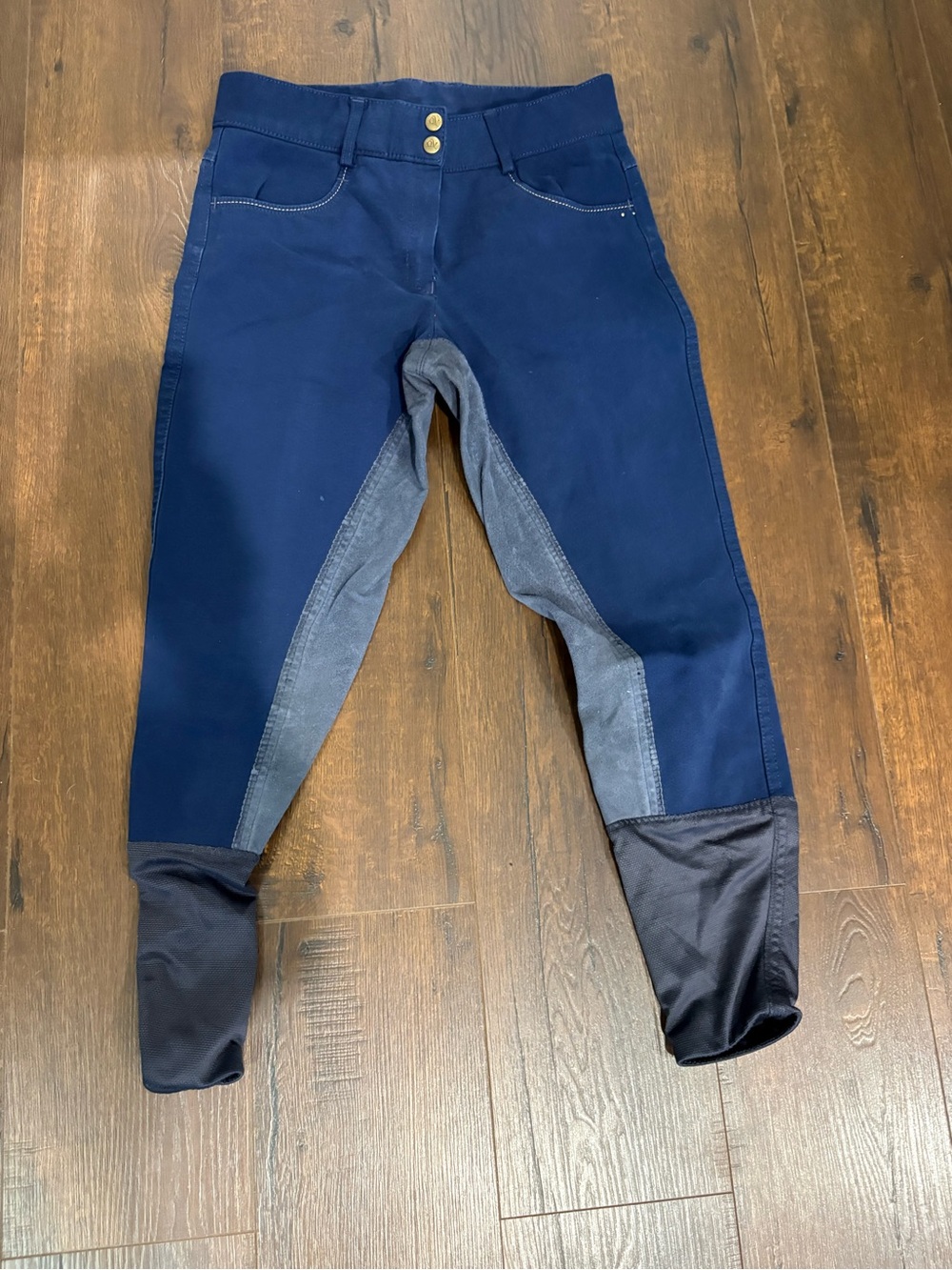 Women’s Ovation Navy Riding Breeches with Gray Full Seat